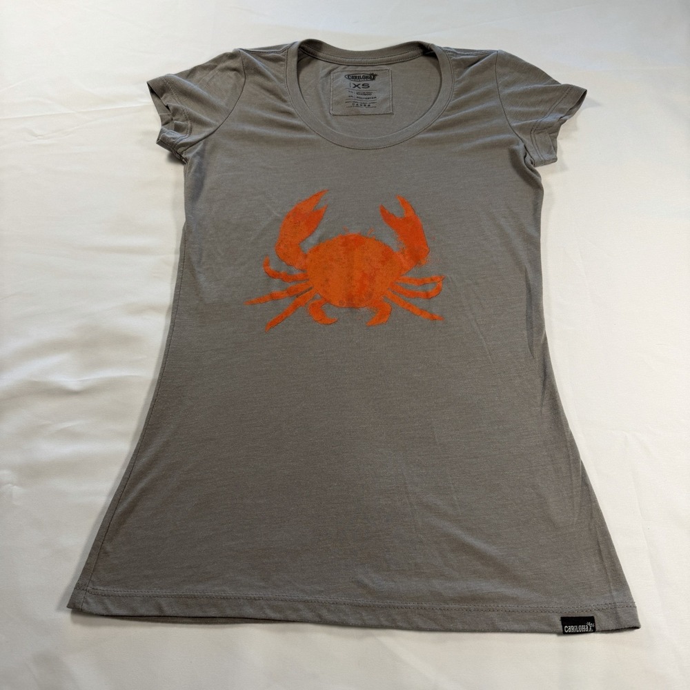 Cariloha Bamboo Crab short Sleeve T Shirt Grey Orange Crab Crew Neck‎ XS Women's
